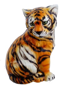 VINTAGE ITALIAN GLAZED MAJOLICA TIGER FIGURINE