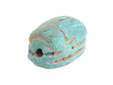 ANCIENT EGYPTIAN LATE PERIOD FAIENCE SCARAB AMULET BEAD