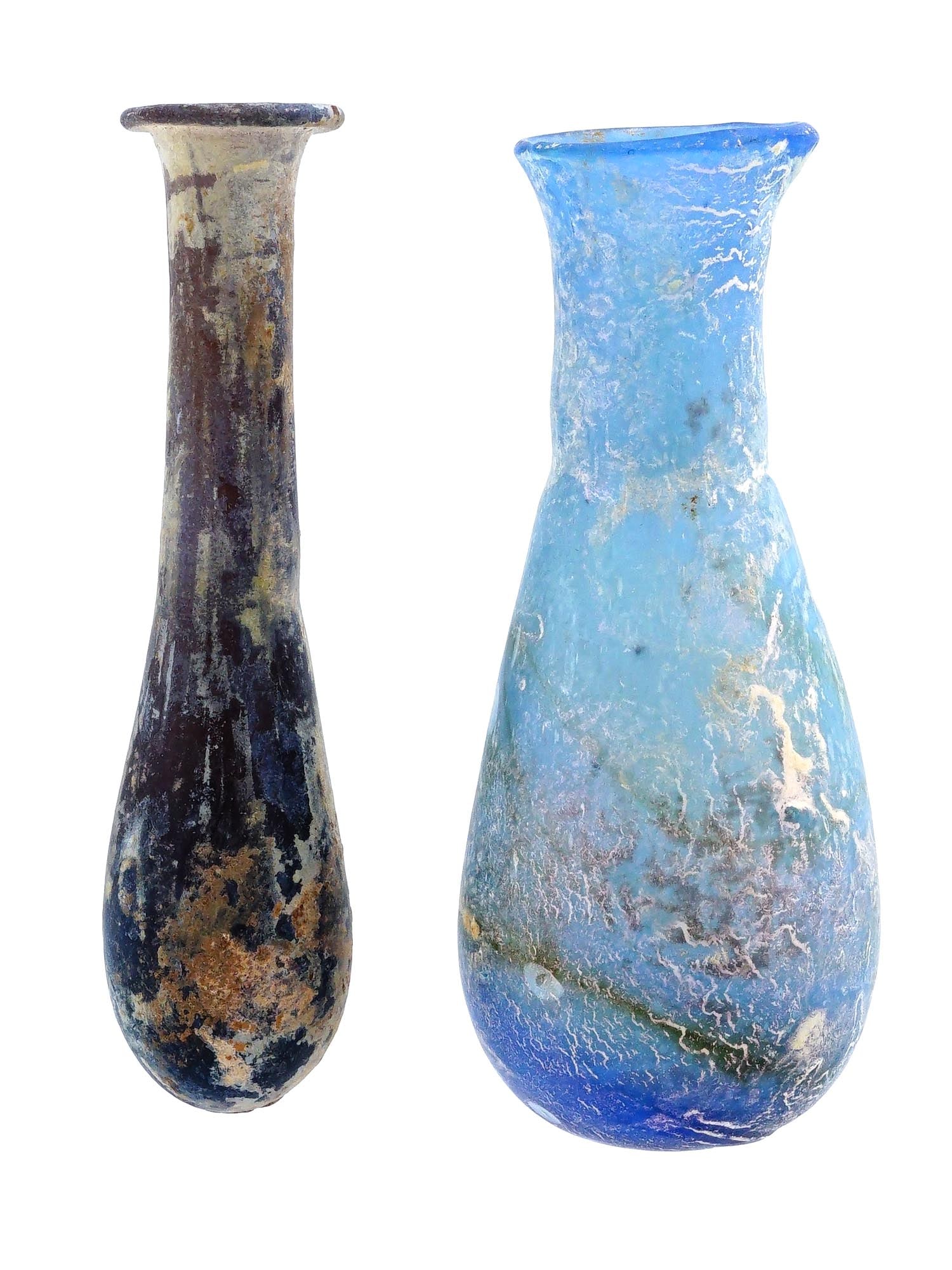 LOT OF TWO ANCIENT ROMAN GLASS FLASKS (1 of 9)