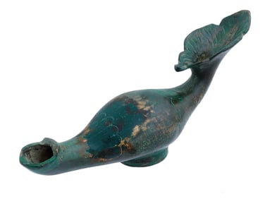 ANCIENT ROMAN ELEGANT PATINATED BRONZE OIL LAMP