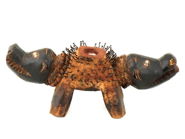 CENTRAL AFRICAN BAKONGO WOODEN NKISI DOG FIGURE W NAILS