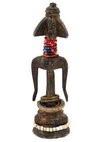 AFRICAN NIGERIAN CARVED WOODEN FIGURINE WITH BEADS