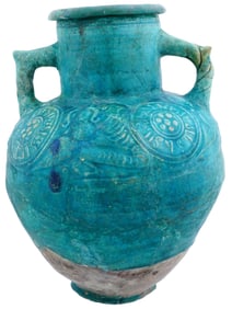 ANTIQUE ISLAMIC CERAMIC JAR W RELIEF 8TH TO 10TH C