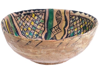 ANTIQUE ISLAMIC 10TH C CERAMIC BOWL W PAINTED PATTERN