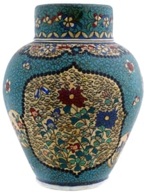 JAPANESE TOTAI COVERED CLOISONNE ENAMEL PORCELAIN JAR
