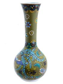 ANTIQUE JAPANESE MEIJI CLOISONNE ENAMEL PORCELAIN VASE