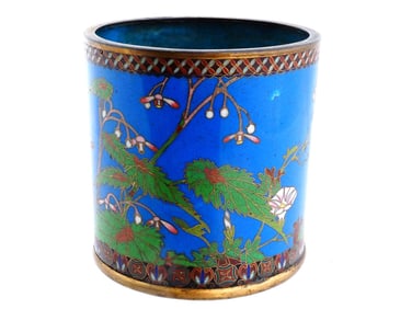 ANTIQUE JAPANESE MEIJI CLOISONNE ENAMEL BRUSH POT