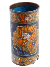 ANTIQUE JAPANESE MEIJI CLOISONNE ENAMEL BRUSH POT