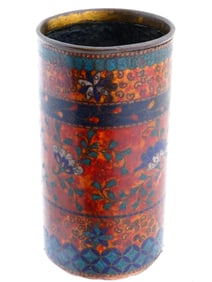 ANTIQUE JAPANESE MEIJI CLOISONNE ENAMEL BRUSH POT