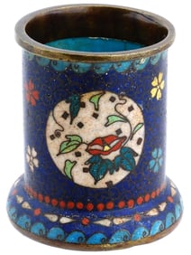 JAPANESE FLORAL CLOISONNE ENAMEL DESIGN BRUSH POT