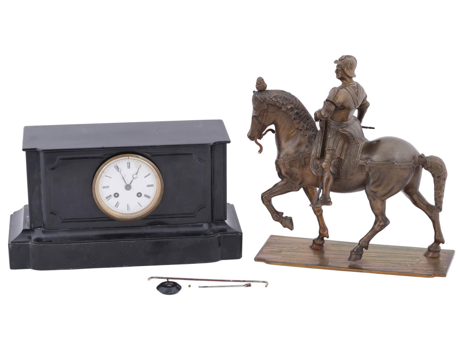 ANTIQUE MANTEL CLOCK AND EQUESTRIAN BRONZE SCULPTURE (1 of 15)