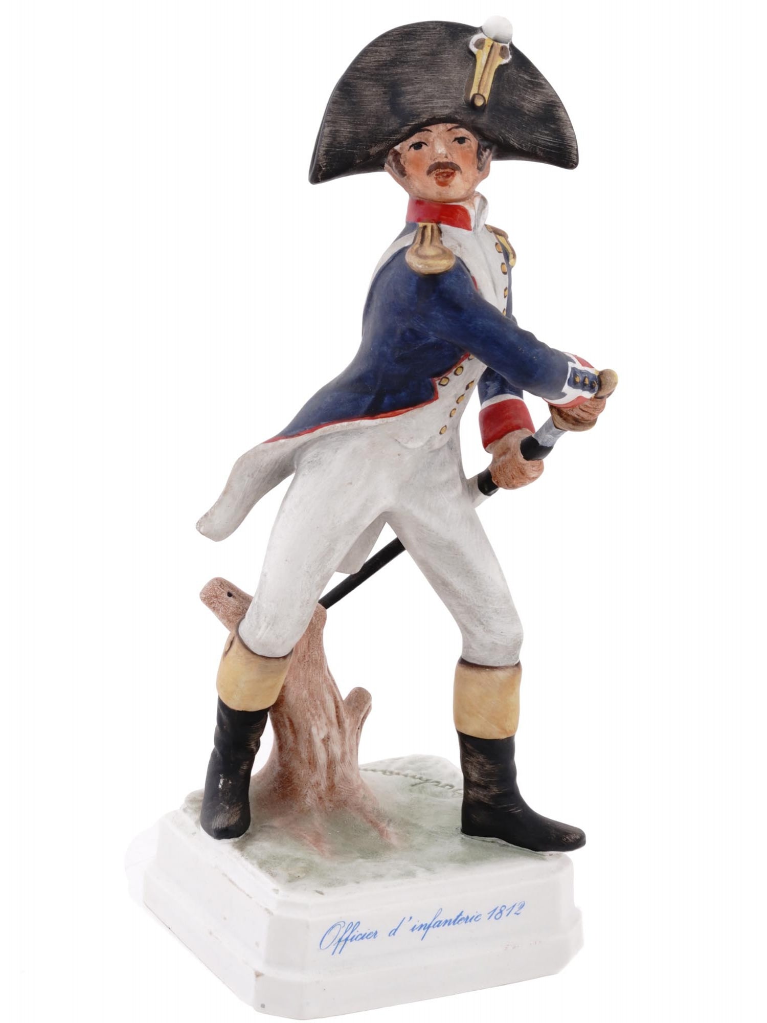 VINTAGE GOEBEL PORCELAIN 1812 INFANTRY OFFICER FIGURE: A vintage German Goebel figure, a portrayal of a Napoleonic officer meticulously modeled by the renowned artist Gerhard Bochmann. This figurine is a testament to the exceptional craftsmanship and arti