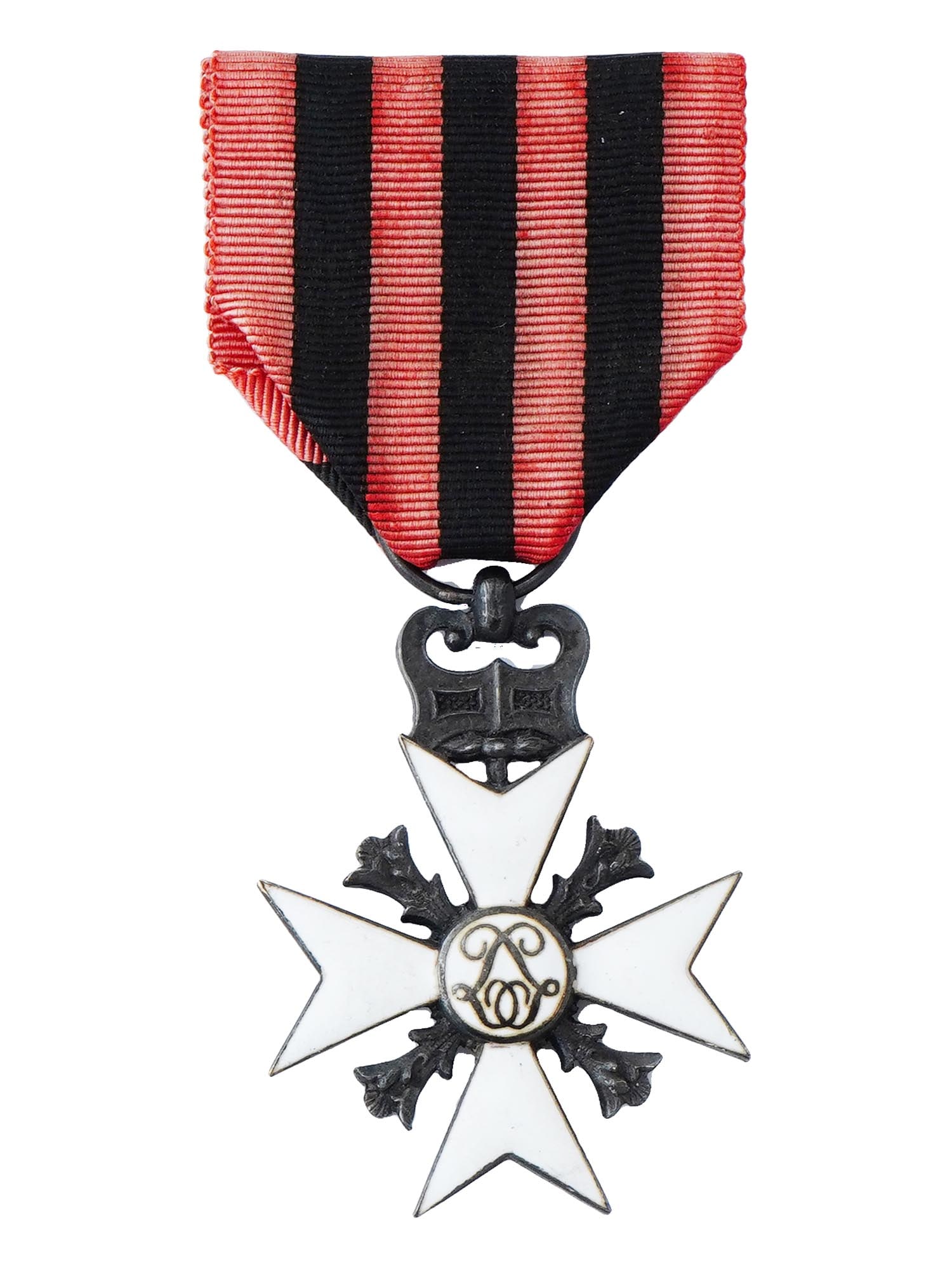BELGIUM ENAMELED CROSS CIVIC DECORATION: A Belgium enameled Cross Civic Decoration. The award was established on July 21, 1867 by King Leopold II of Belgium 1865 to 1909. In the center is an image of the monogram of King Leopold 2 of Belgium