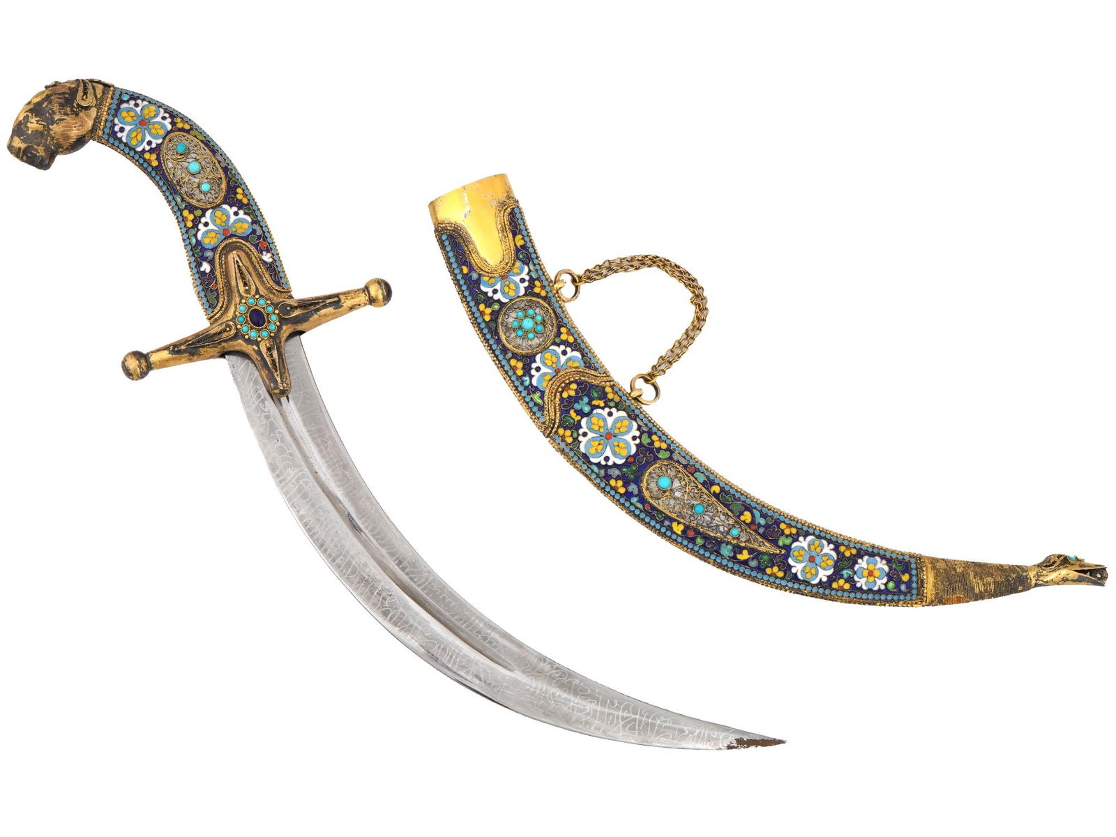 CAUCASIAN KUBACHI SILVER ENAMEL LAPIS LAZULI DAGGER (1 of 6)