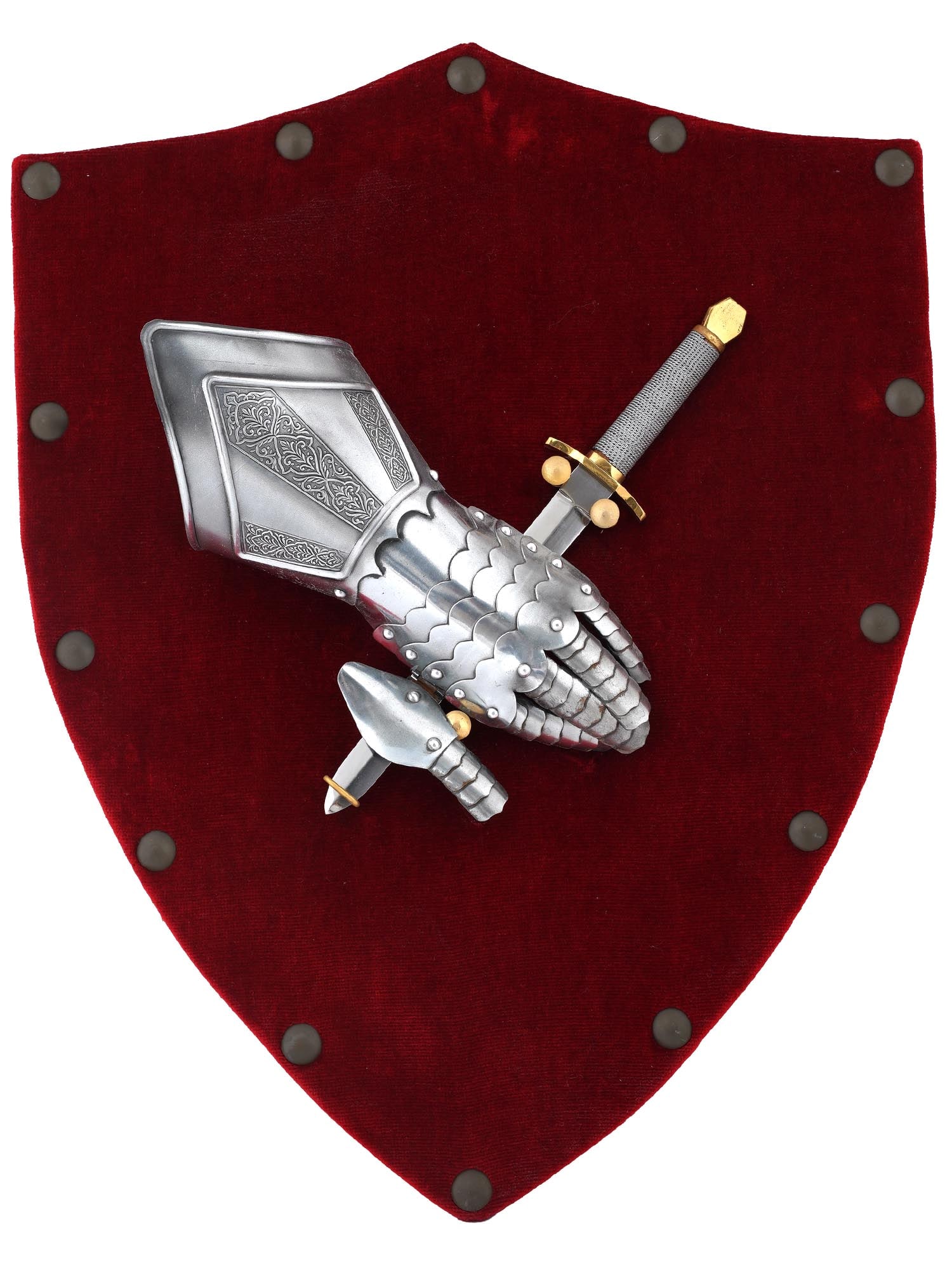 MEDIEVAL SHIELD GAUNTLET AND SWORD WALL DECOR PLAQUE (1 of 4)
