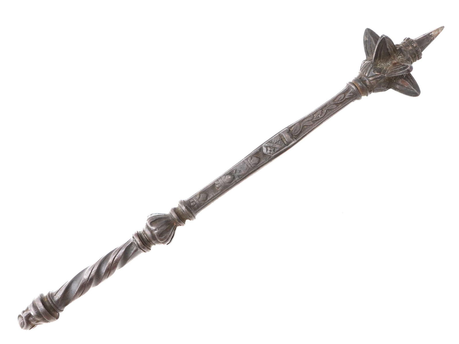 MEDIEVAL IRON MACE W RELIEF ORNAMENT AND TWISTED HANDLE (1 of 3)