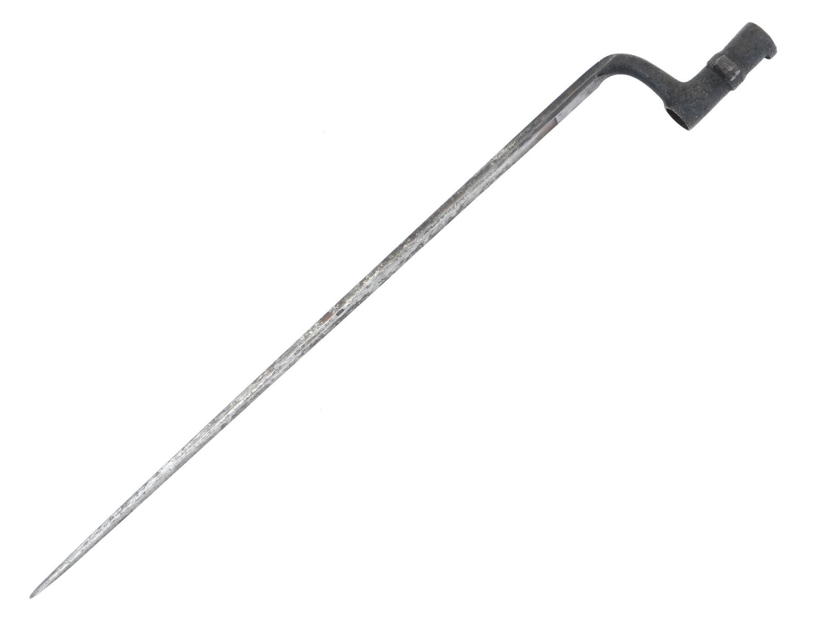 AMERICAN CIVIL WAR SPRINGFIELD ARMS RIFLE BAYONET: An antique American Civil War Springfield arms rifle bayonet. It features a long, three sided or triangular blade that tapers to a point. The bayonet has a metal mounting socket designed to attach to 