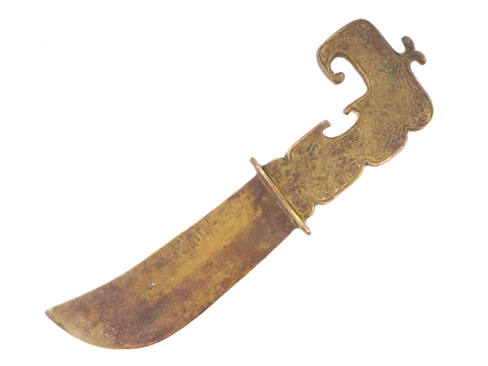 ANTIQUE CHINESE BRONZE DAGGER W ETCHED CALLIGRAPHY (1 of 6)