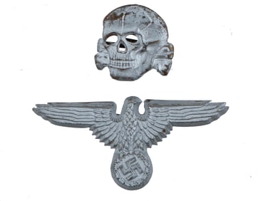 WWII NAZI GERMAN EAGLE BADGE AND SKULL BADGE