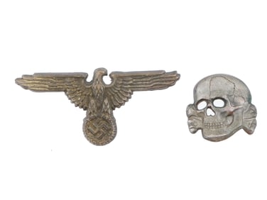 WWII NAZI SS GERMAN EAGLE AND SKULL HAT BADGES