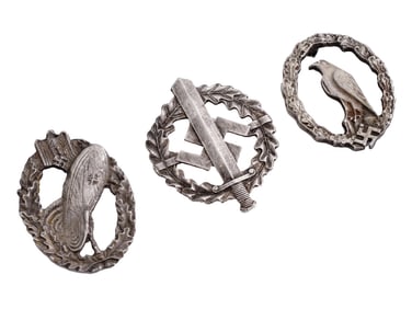 GROUP OF THREE WWII NAZI GERMAN PIN BACK BADGES