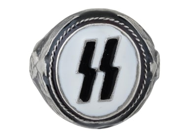 GERMAN WWII WAFFEN SS RUNES ENAMEL SILVER RING