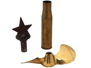WWII AMERICAN NAVY BRASS SHELL PROPELLER FLAGPOLE STAR