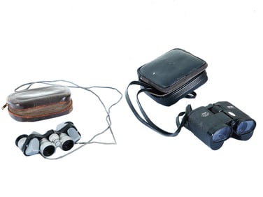 TWO VINTAGE BINOCULARS MIKRON AND VERNON IN CASES