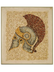 ANCIENT GRECO ROMAN MOSAIC OF CORINTHIAN HELMET