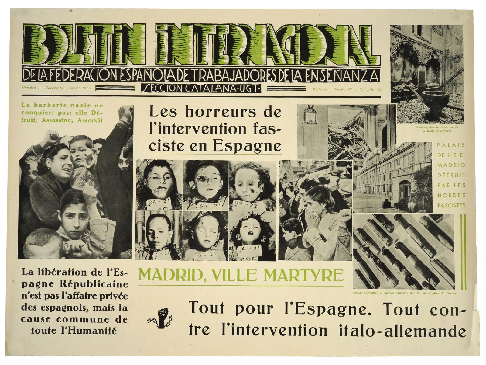 1937 SPANISH CIVIL WAR ANTI FASCIST PROPAGANDA POSTER (1 of 7)