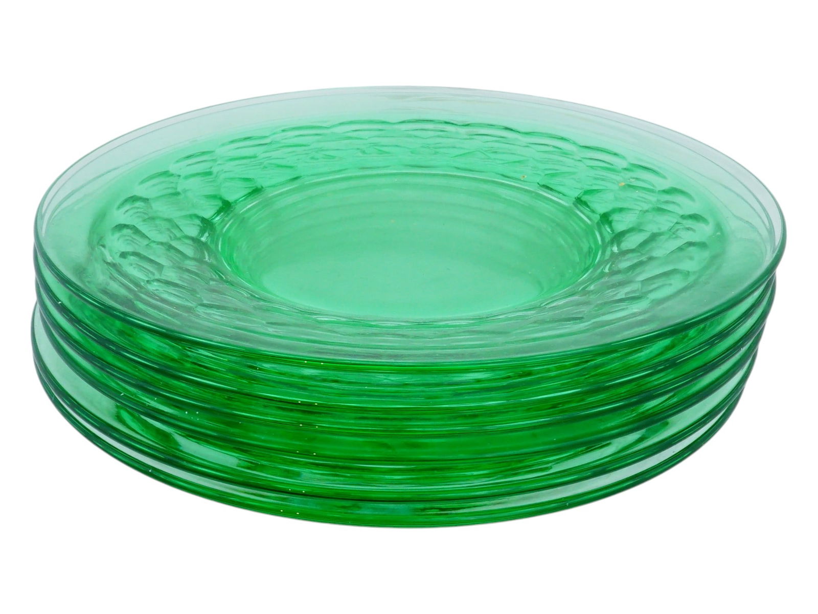 SET OF SIX VINTAGE GREEN GLASS SERVING PLATES (1 of 4)