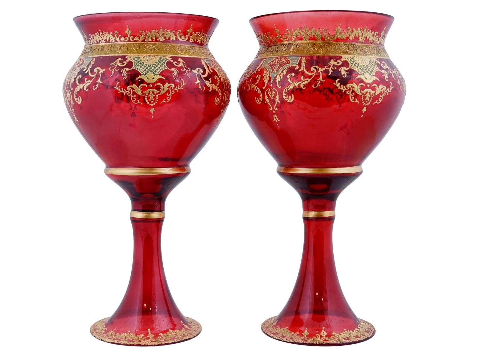 PAIR OF MOSER STYLE RUBY RED GLASS VASES (1 of 8)