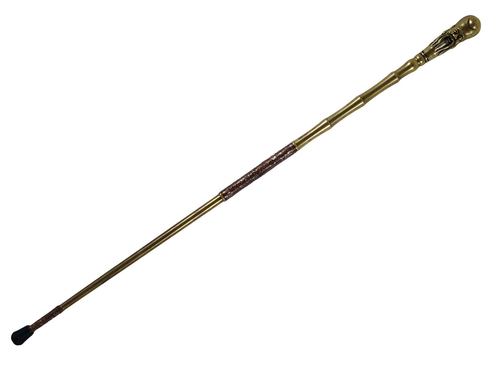 VINTAGE ASIAN BRASS AND BRONZE WALKING CANE (1 of 7)