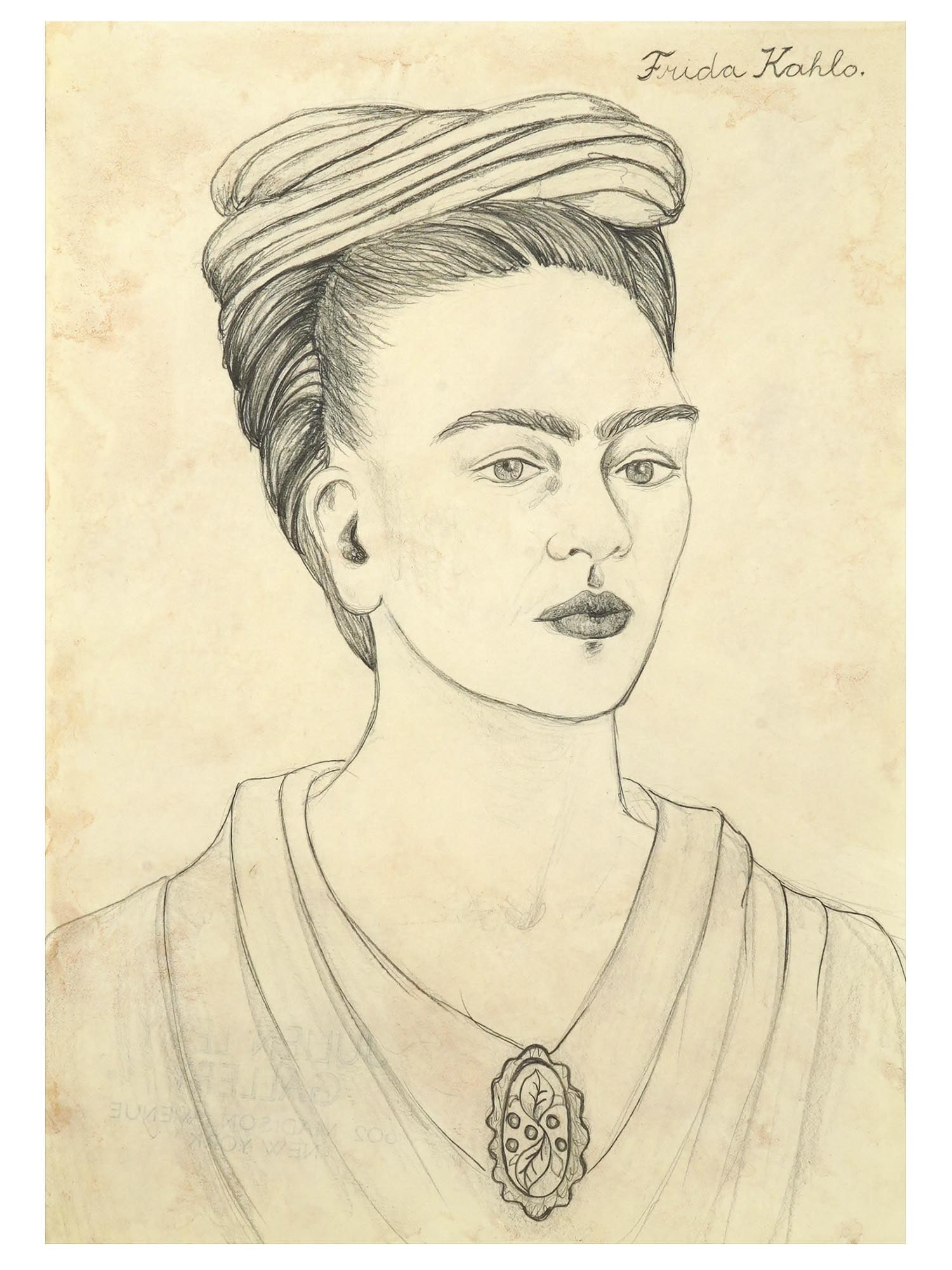 ATTR TO FRIDA KAHLO SELF PORTRAIT PENCIL PAINTING (1 of 5)