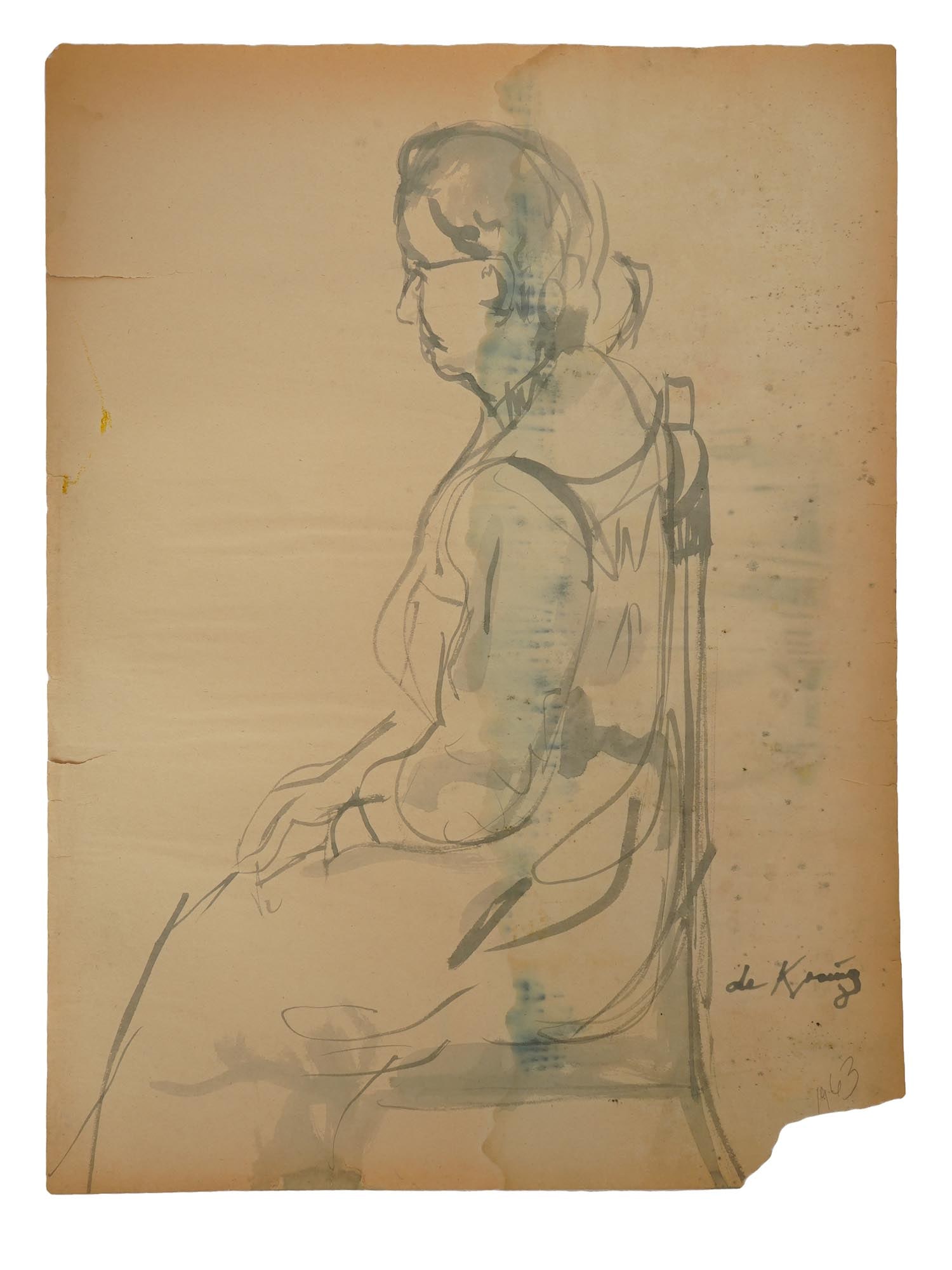 ATTR WILLEM DE KOONING PORTRAIT MIXED MEDIA PAINTING (1 of 4)