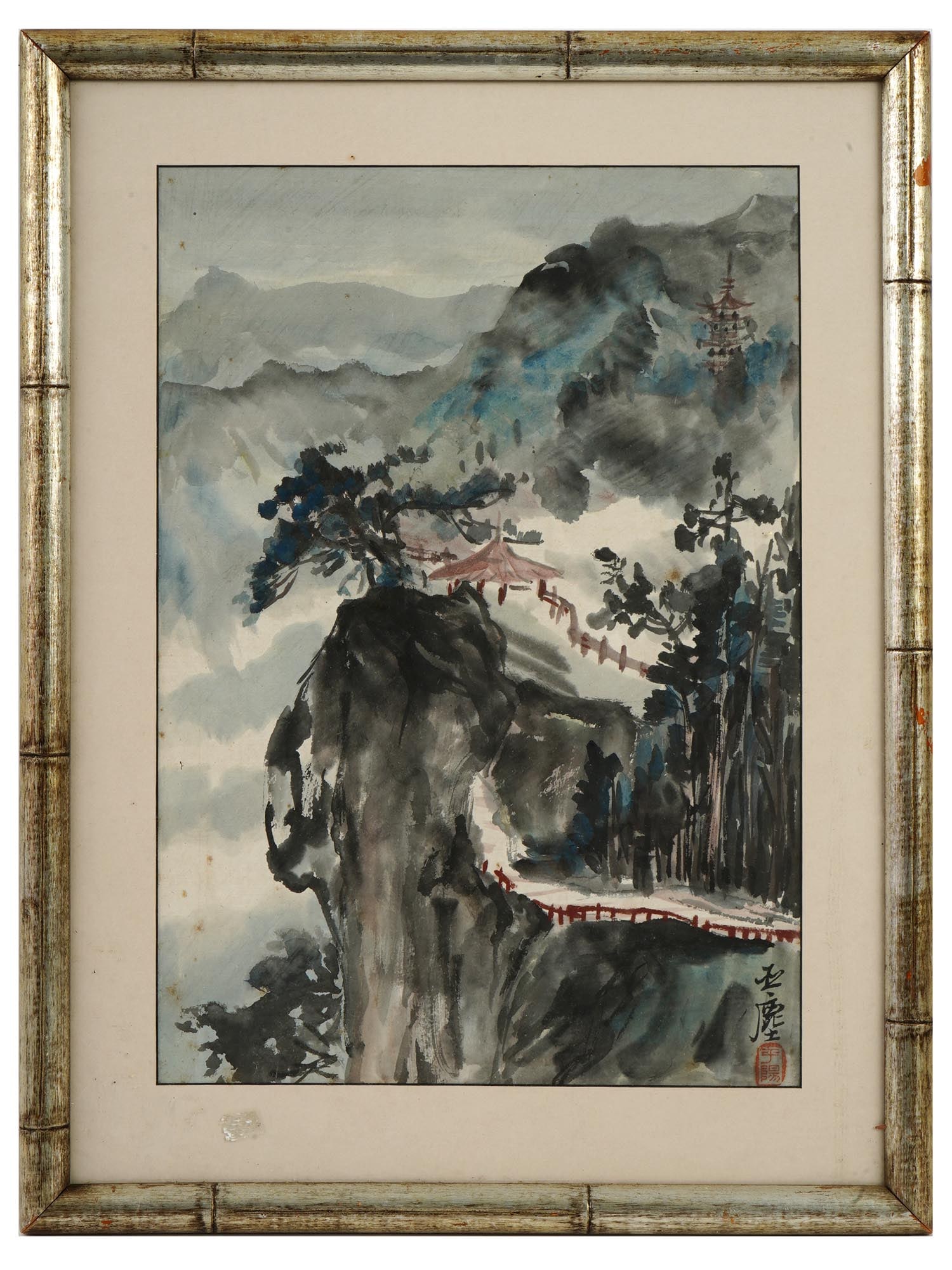 MID CENTURY CHINESE LANDSCAPE PAINTING SIGNED (1 of 6)