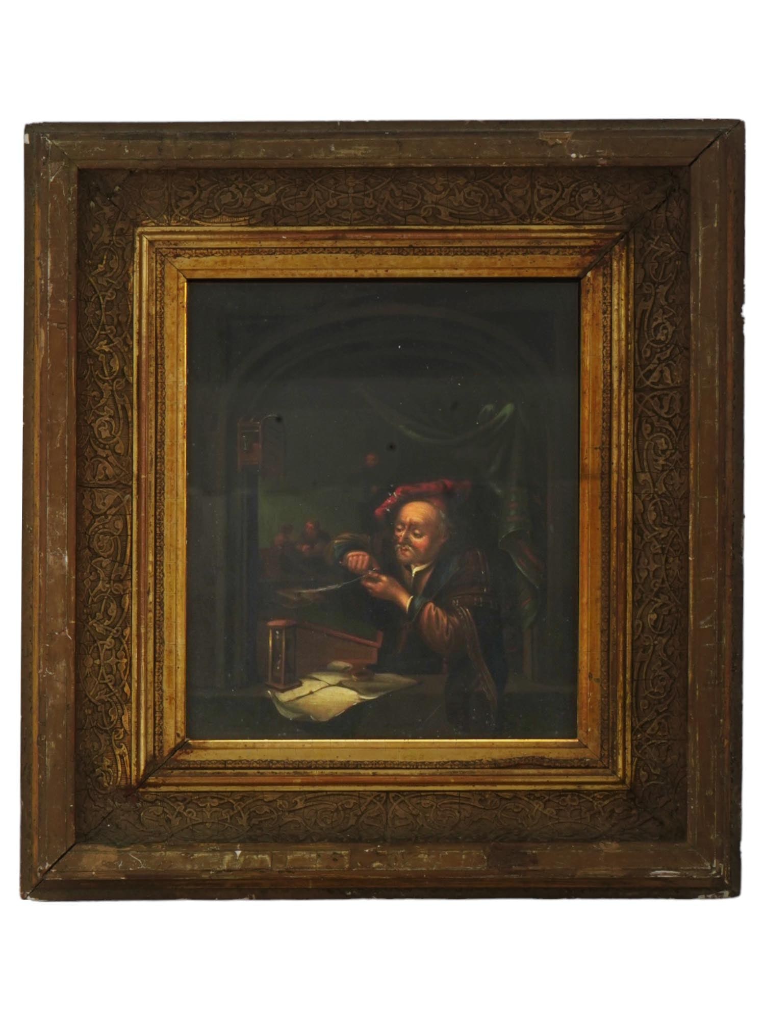 ANTIQUE DUTCH SCHOOL OIL PAINTING AFTER GERRIT DOU (1 of 3)