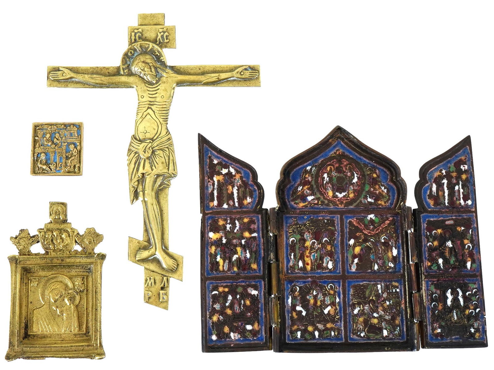 ANTIQUE RUSSIAN BRONZE ENAMEL ICONS AND CRUCIFIX (1 of 5)