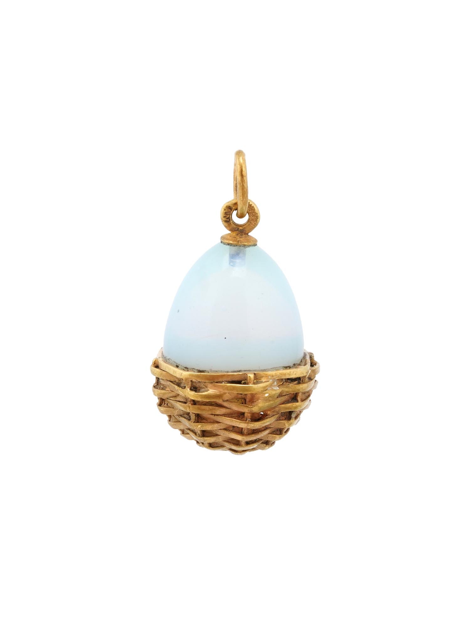 RUSSIAN GILT SILVER BASKET HARDSTONE EGG PENDANT (1 of 4)