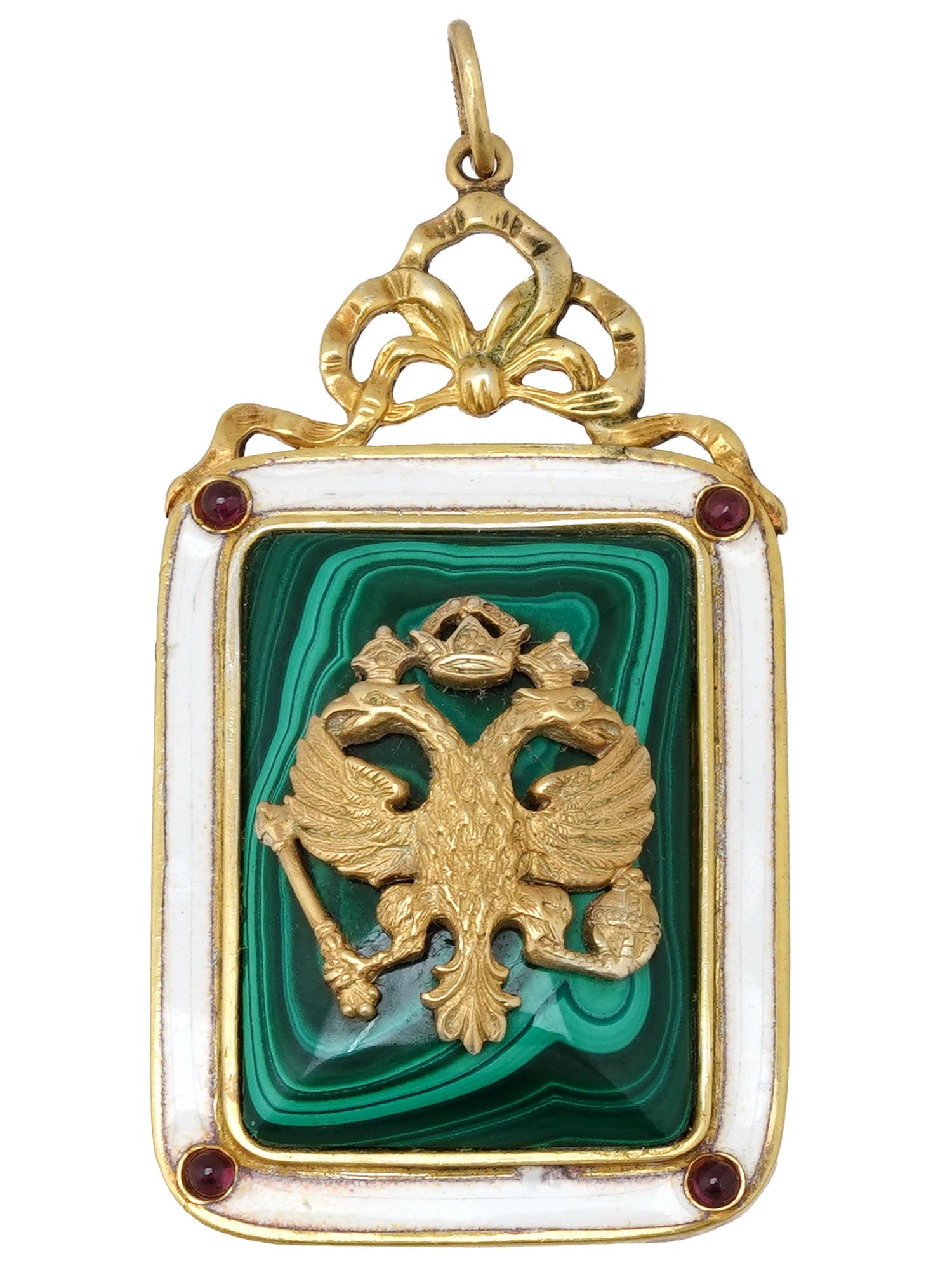 RUSSIAN SILVER ENAMEL MALACHITE GEM STONES PENDANT (1 of 7)