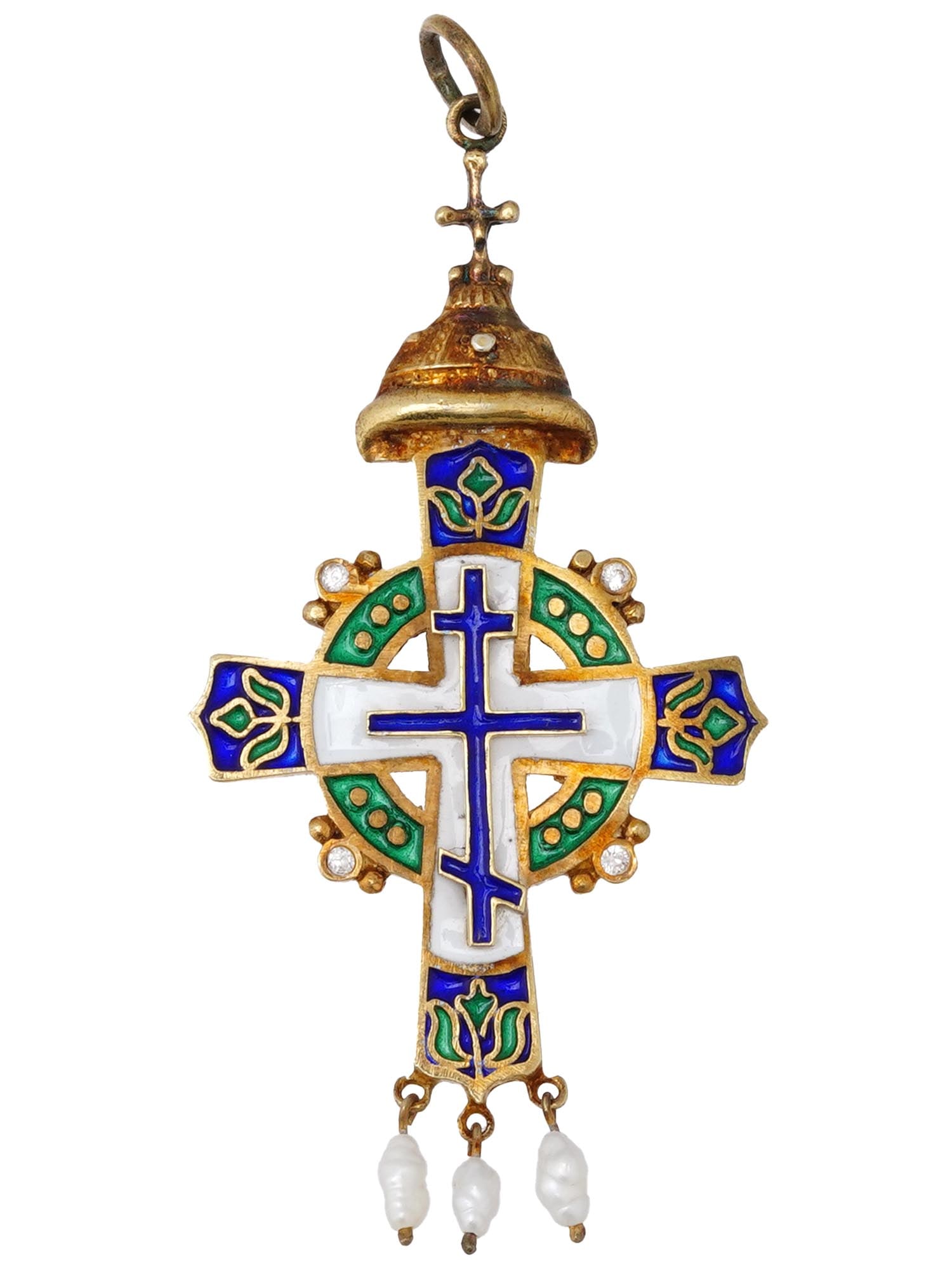 RUSSIAN SILVER ENAMEL CROSS PENDANT WITH PEARLS (1 of 4)
