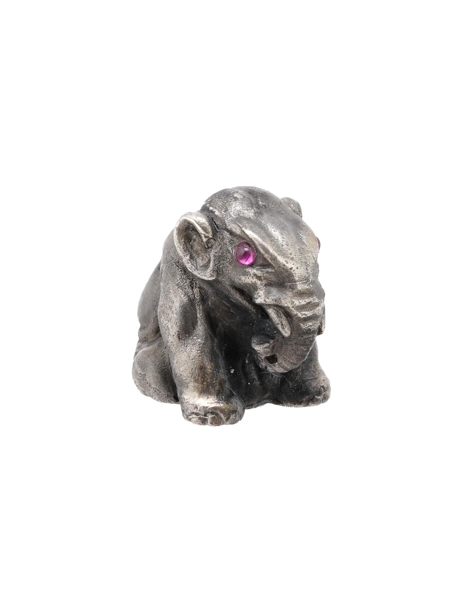 RUSSIAN SILVER ELEPHANT FIGURE WITH RUBY CABOCHON EYES (1 of 8)