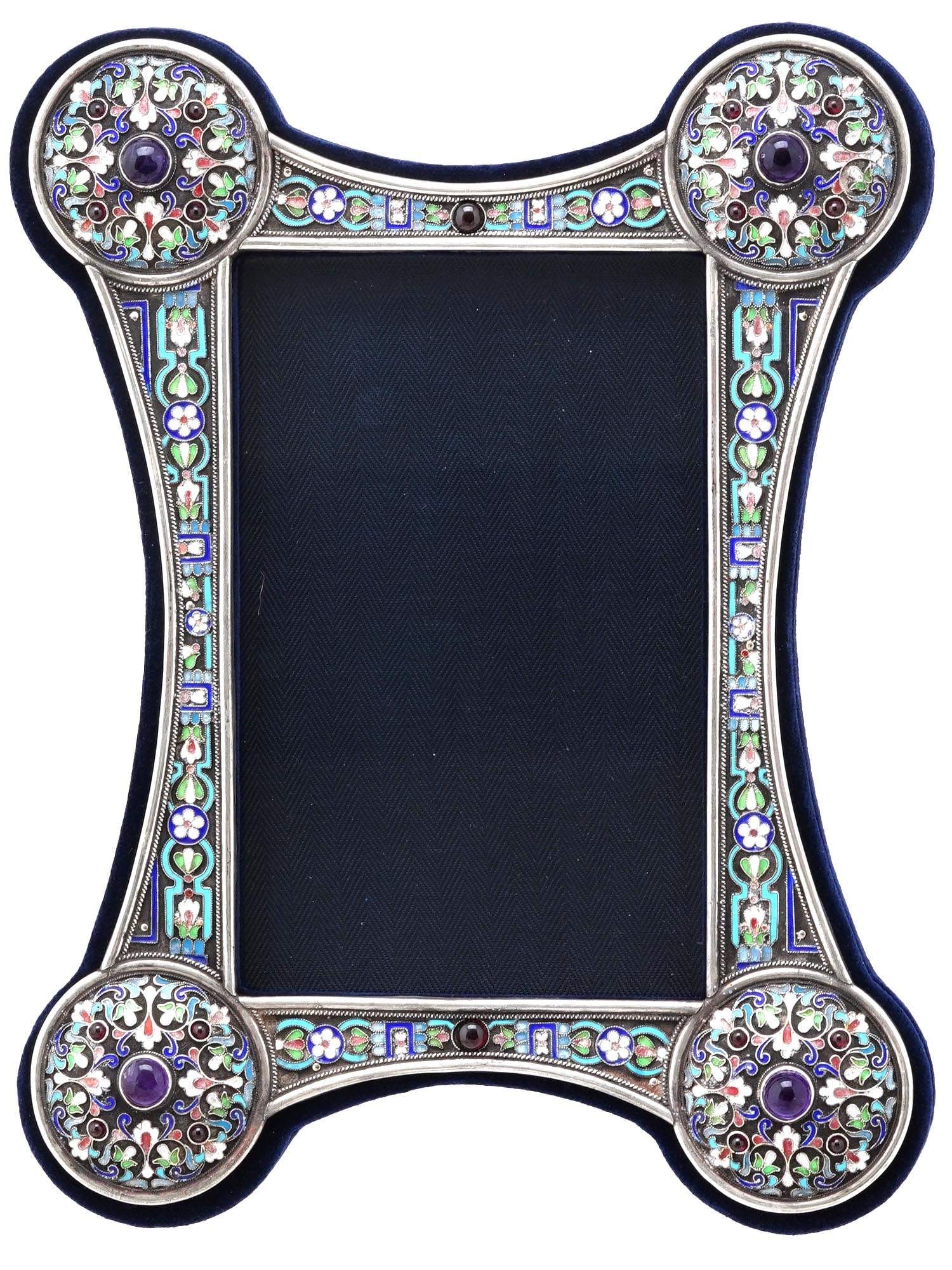 RUSSIAN SILVER ENAMEL WITH GEMSTONES PICTURE FRAME (1 of 6)