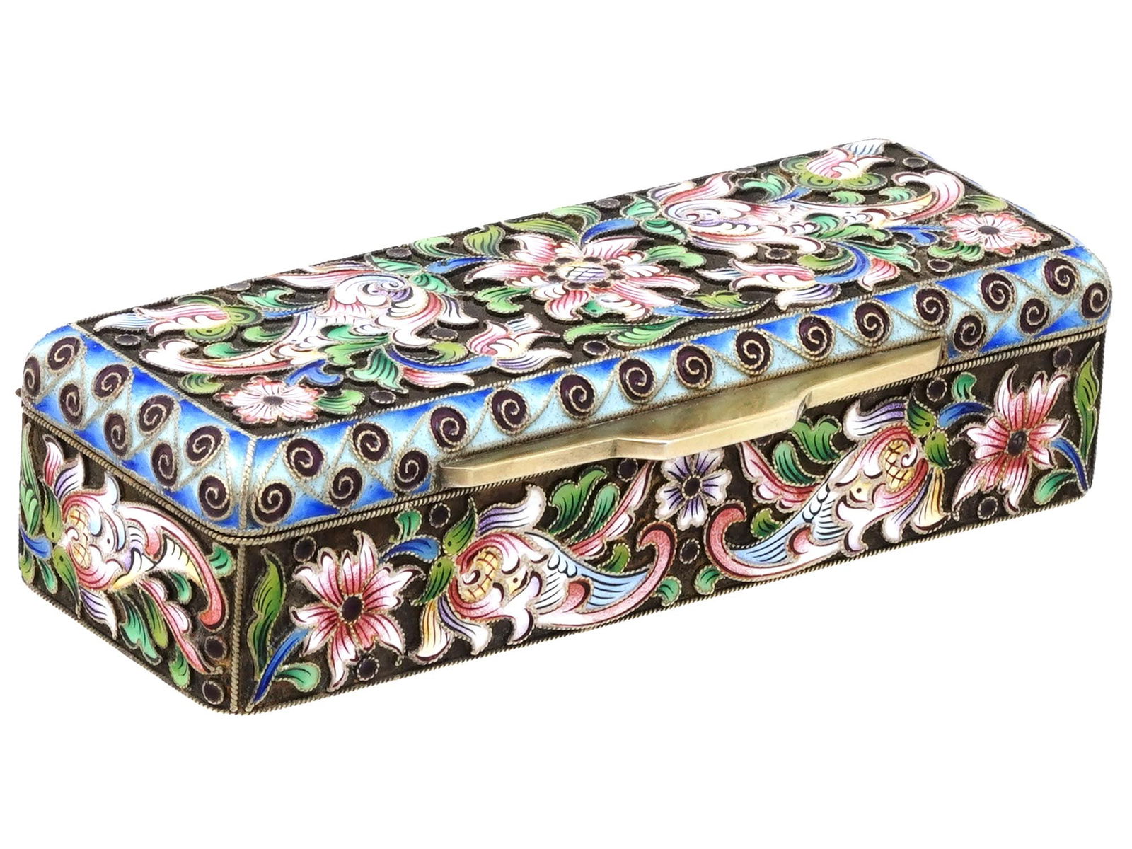 RUSSIAN GILT SILVER CLOISONNE ENAMEL RECTANGULAR BOX (1 of 6)