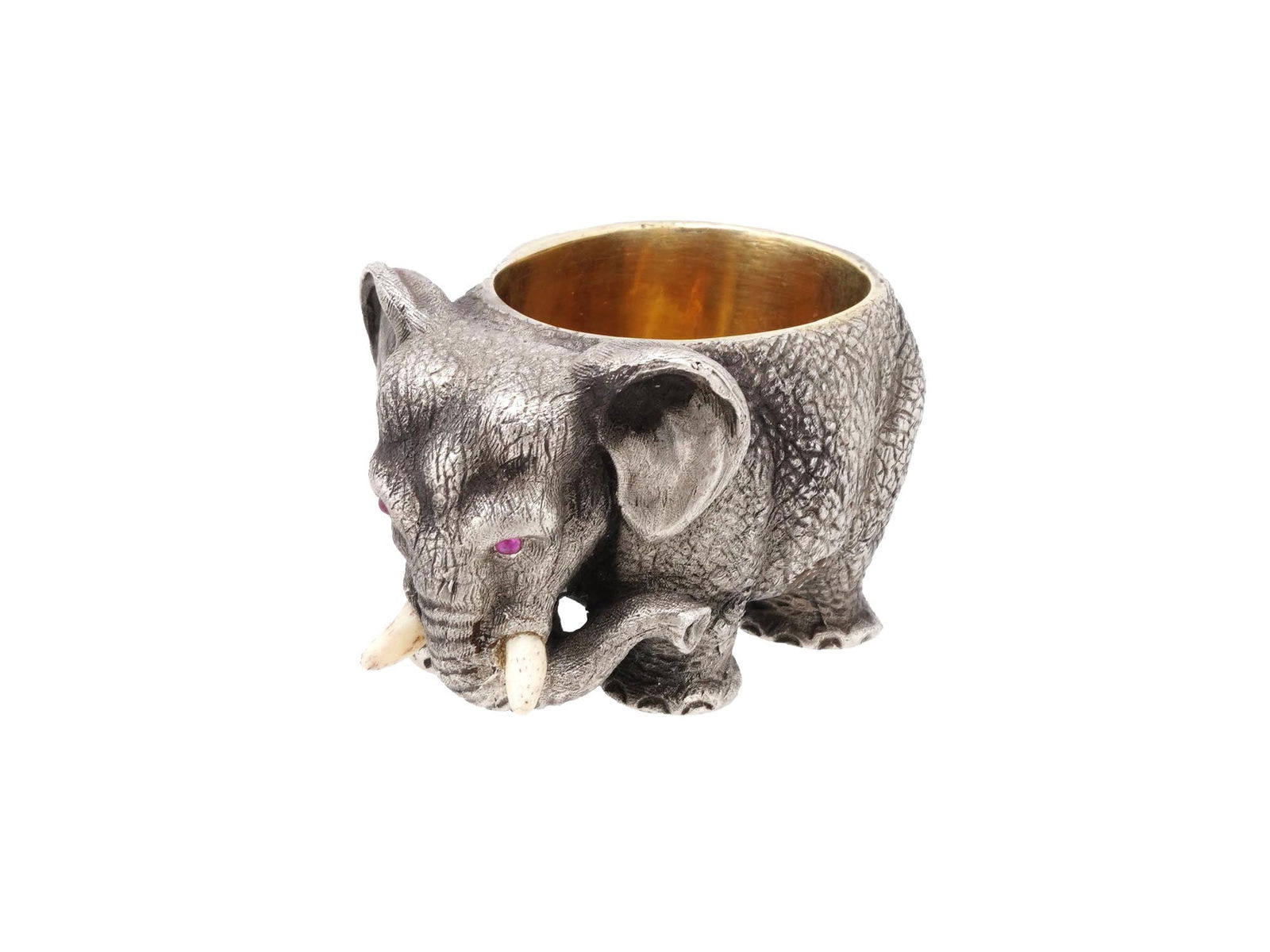 RUSSIAN SILVER ELEPHANT SALT CELLAR WITH RUBY EYES (1 of 7)