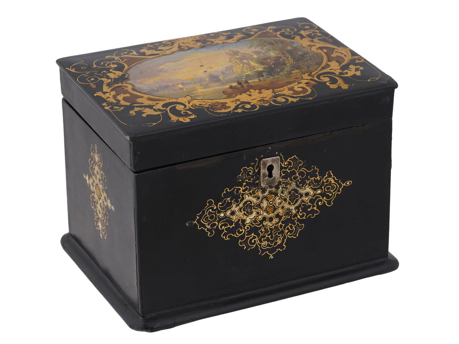 ANTIQUE 19TH C RUSSIAN LACQUERED WOOD TEA CADDY (1 of 10)