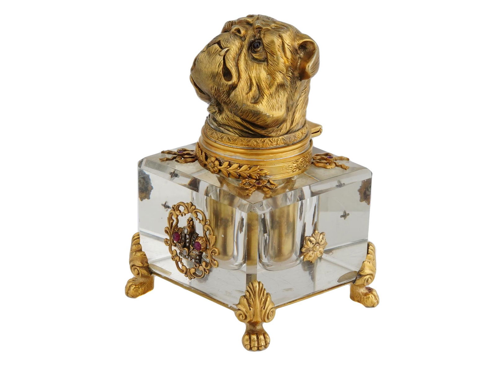 RUSSIAN CUT GLASS INKWELL WITH GILT SILVER MOUNTS (1 of 11)