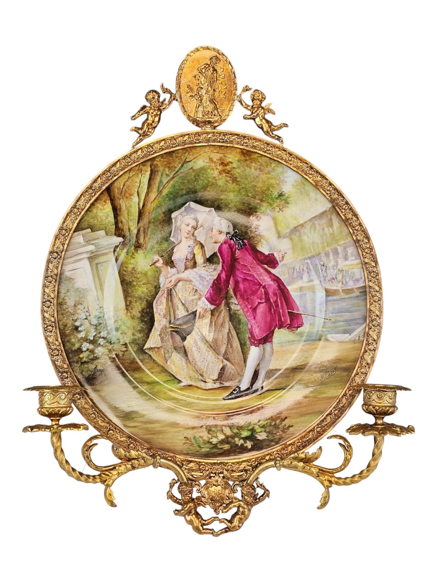 ANTIQUE FRENCH SEVRES PORCELAIN PLATTER IN BRONZE FRAME (1 of 7)