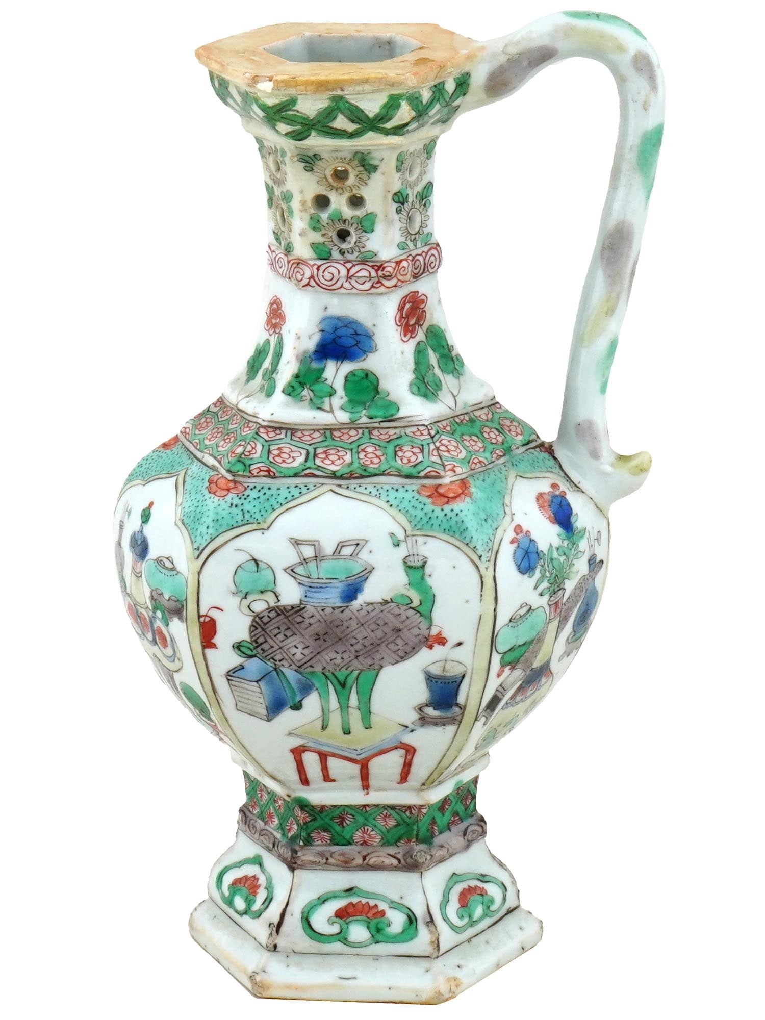 ANTIQUE CHINESE KANGXI PER FAMILLE VERTE PORCELAIN JUG (1 of 8)