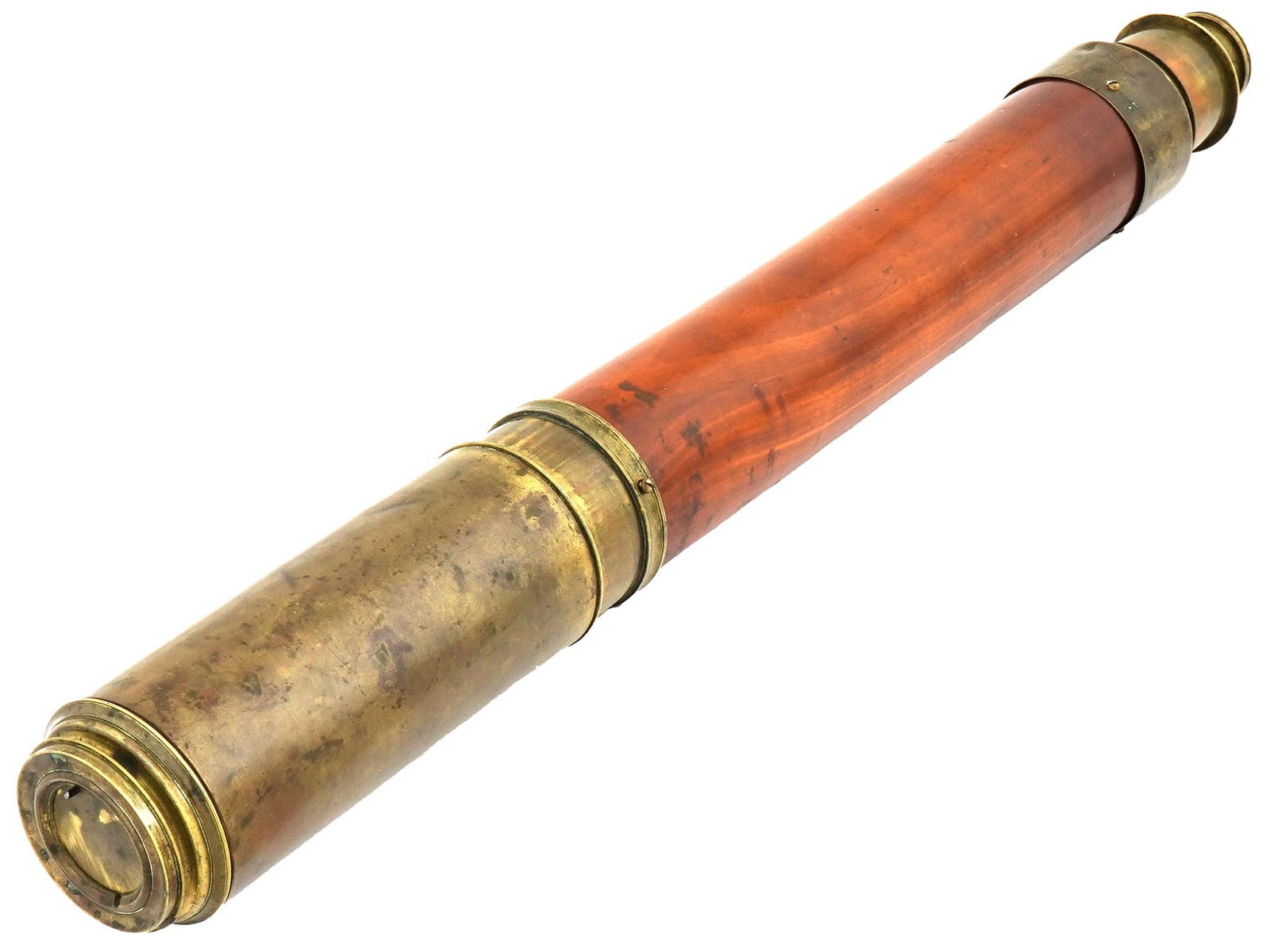 ANTIQUE 19TH C CAPTAINS BRASS AND WOOD TELESCOPE (1 of 5)